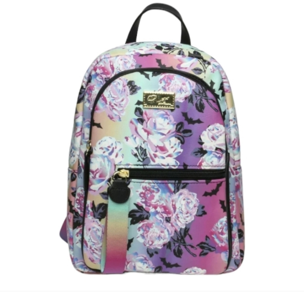 Betsey Johnson Pastel Gradient Rose Mini Backpack in Pink, Purple, Mint